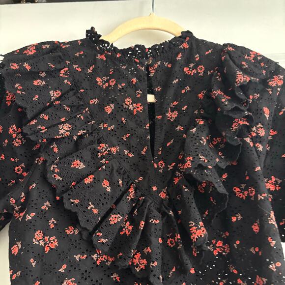 EUC Ulla Johnson Choux Eyelet Blouse Ruffled Noir Sz 2 Floral Romantic - Picture 5 of 11